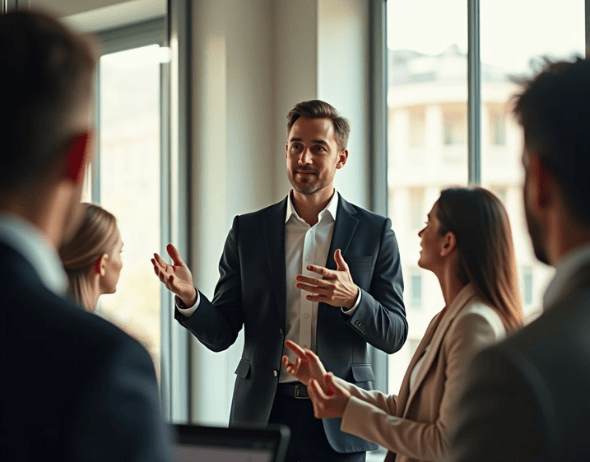 Team discussing business growth